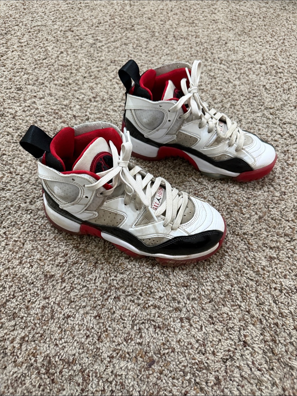 Jordan Kids High-Top Sneakers in White, Black & Red